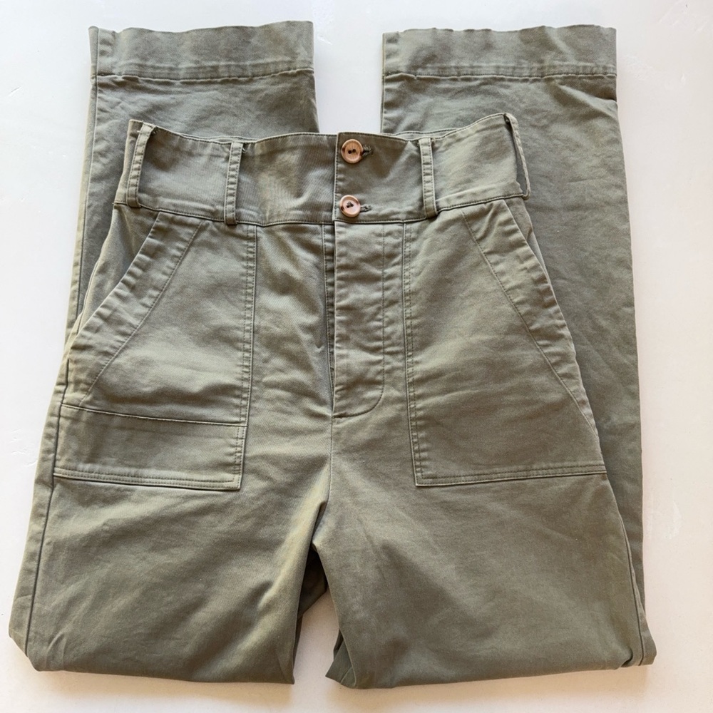 Pietsie Green High Rise Button Fly Straight Leg Trousers Medium